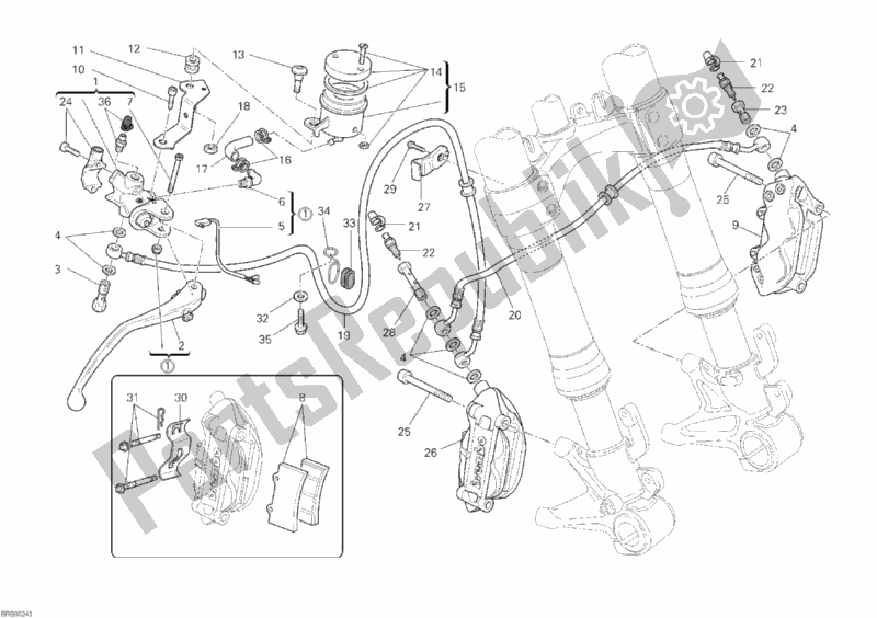 Todas as partes de Sistema De Freio Dianteiro do Ducati Monster 1100 USA 2010
